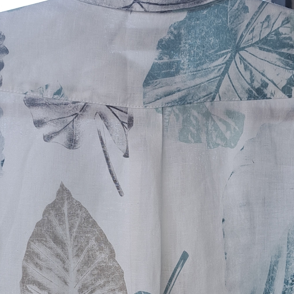 I Linen Lifestyle Elegant Light Gray and Blu Linen Blouse - Picture 3 of 10